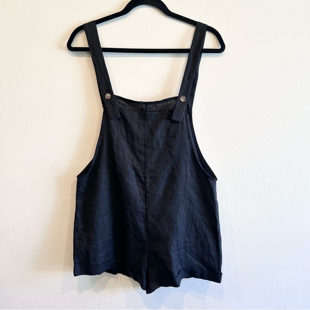 NWT LF SEEK THE LABEL Black 100% Linen Short Overalls Size Small